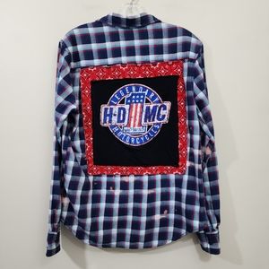Upcycled bleach dyed Harley-Davidson back‎ flannel shirt men's size medium